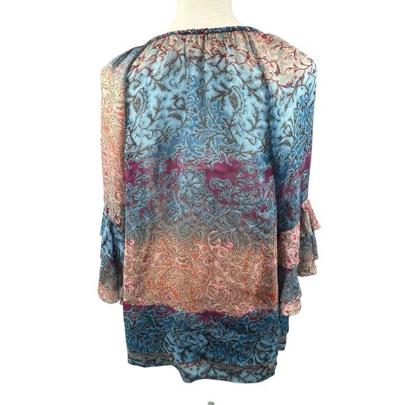 Diane Von Furstenburg Silk Blue Pink Peelo Blouse Size 4 Sheer Chiffon - Picture 11 of 16